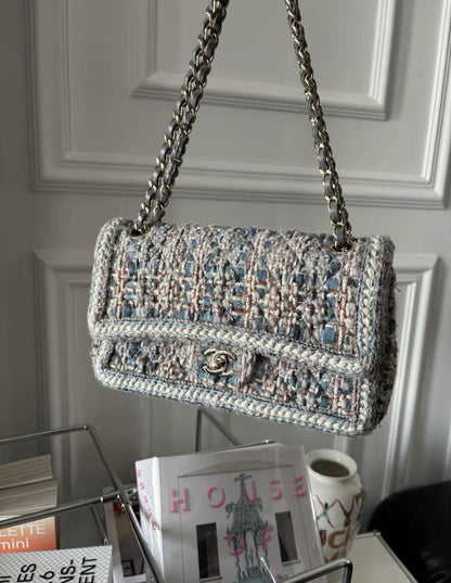 Chanel Classic Double Flap Bag Braided Quilted Tweed Medium
