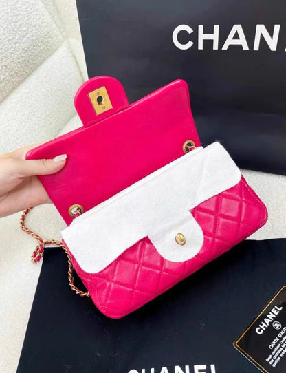 Chanel Rose Red Gold Ball Cf Large Mini Chain Bag