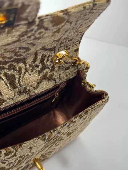 Chanel 1991 Bronze Metallic Brocade Mini Square Flap Bag