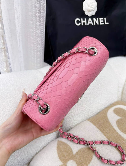 Chanel Pink Snake Leather Cf Large Mini
