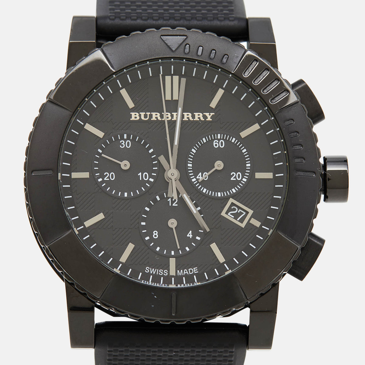 BURBERRY Black PVD Coated Stainless Steel Rubber Trench BU2301 Men's Wristwatch 42.50 mm