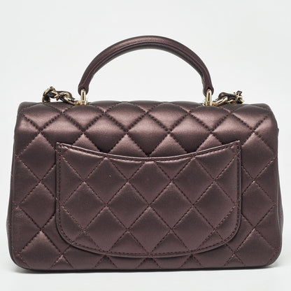 Chanel Burgundy Iridescent Quilted Leather Mini Rectangular Flap Top Handle Bag