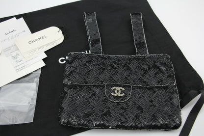 Chanel Coco Mark Metallic Black Sequin Tote Bag