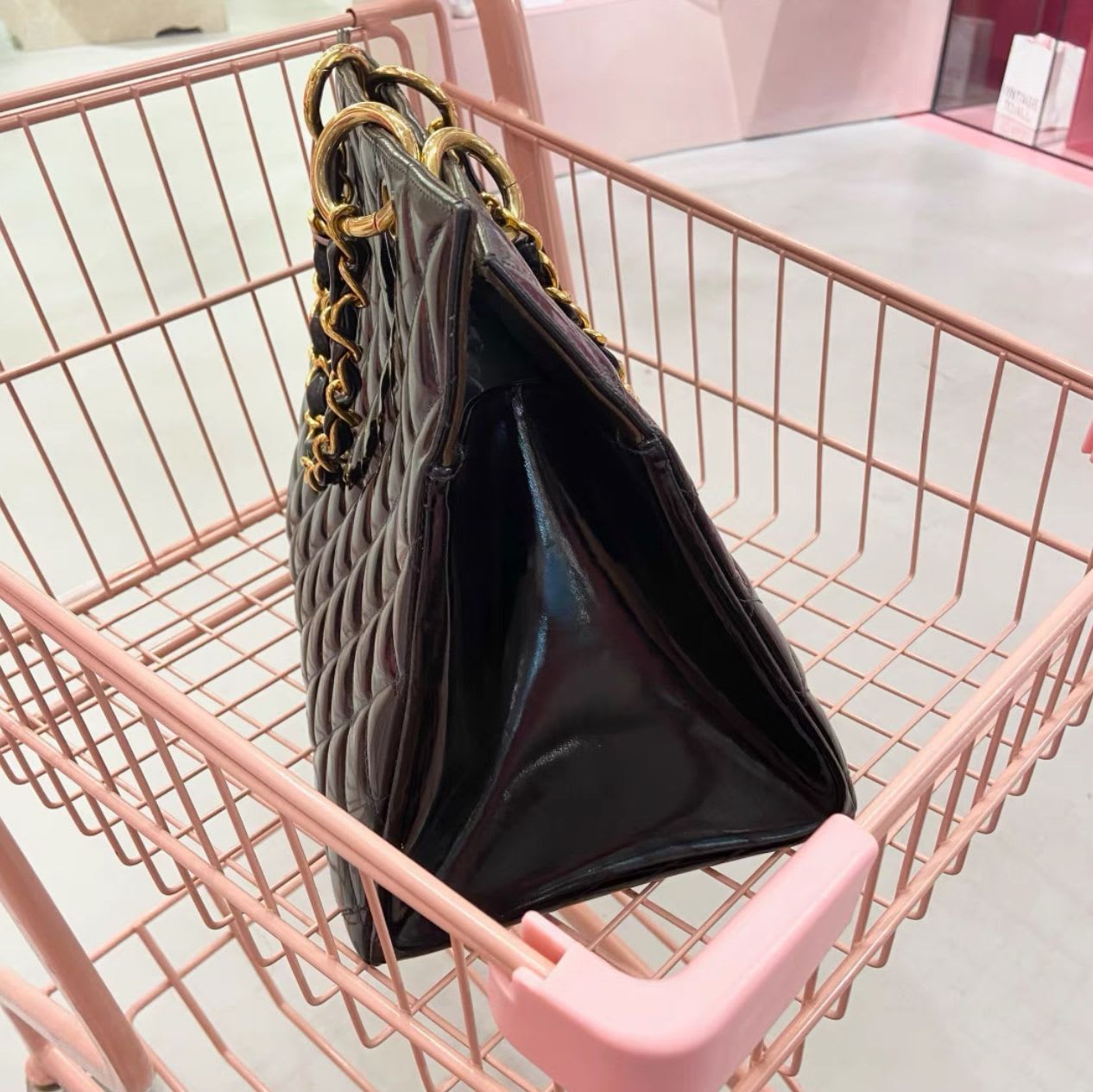 Chanel Black Quilted Patent Leather Large Tote Bag With Gold Hardware