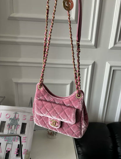 Chanel 23 Pink Velvet Small Hobo Bag