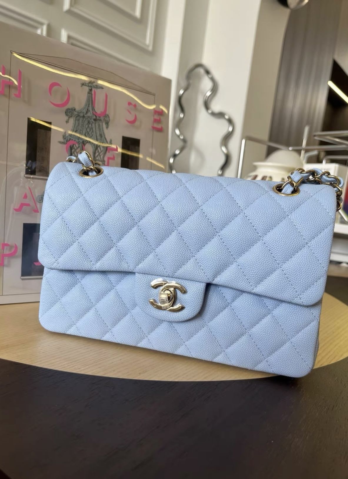 Chanel Luxury Leather Blue Handbag Leather