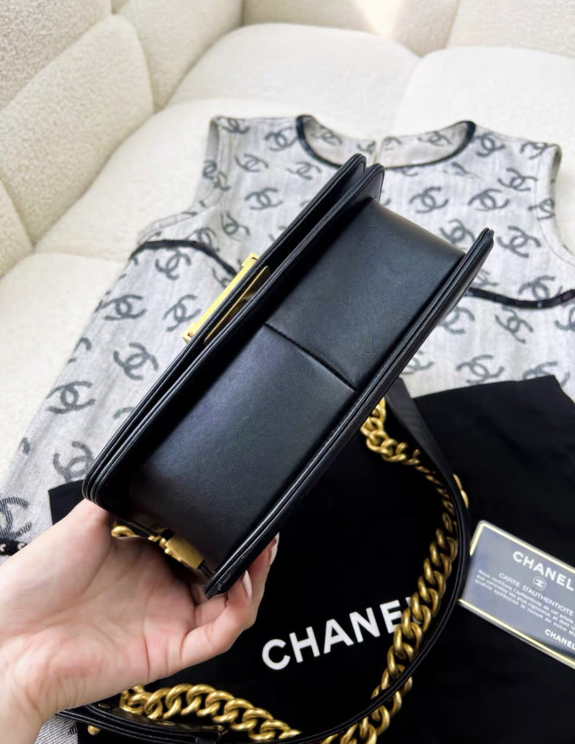 Rare Chanel Limited Edition Leboy Camellia Flower Black Leather Chain Bag
