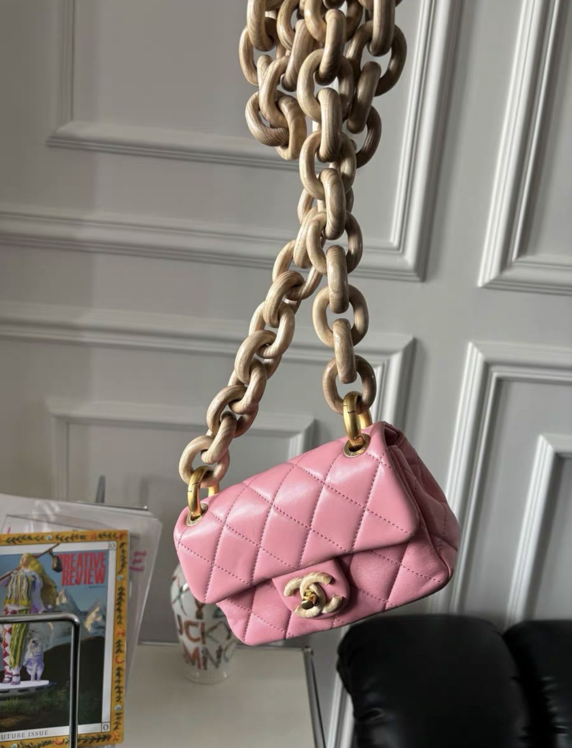 Chanel Pink Cc Wood Chain Mini Bag