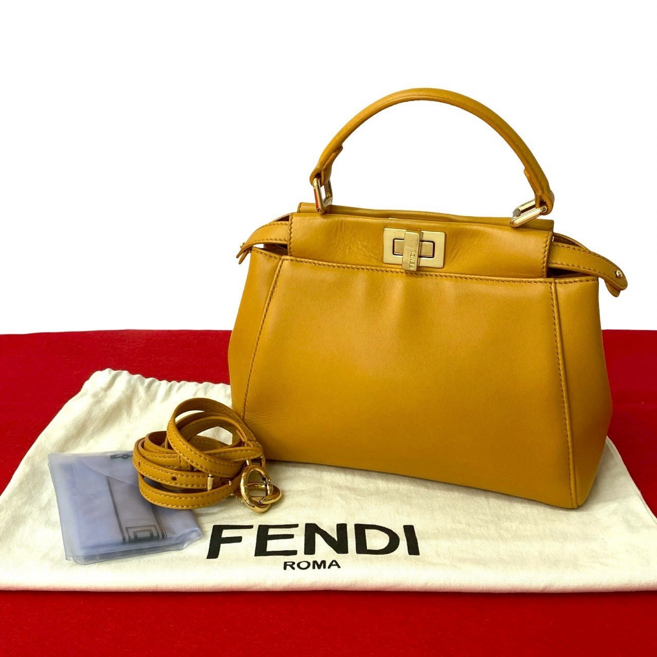 Fendi Peekaboo Leather Red Handbag Style 36
