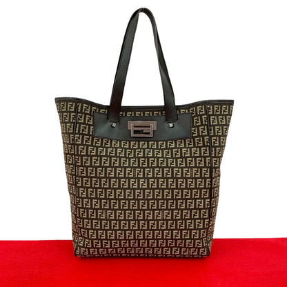 Fendi Zucchino FF Canvas Leather Tote Bag