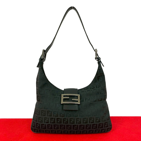 Fendi Zucchino FF Canvas Leather Shoulder Bag