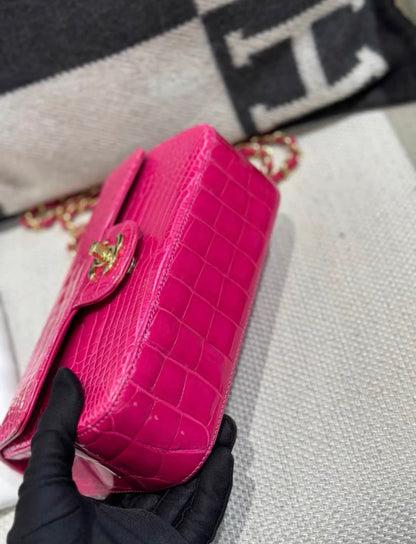 Chanel Hot Pink Alligator Mini Double Flap Bag