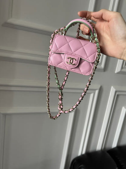 Chanel23 Pink Green Handle Mini Bag