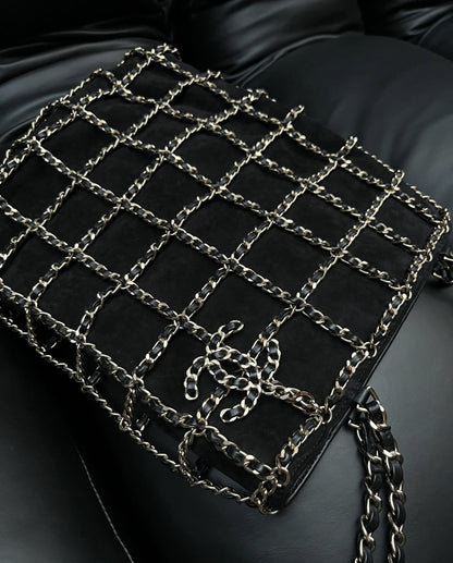 Chanel Suede Leather Chain Shopping Bag