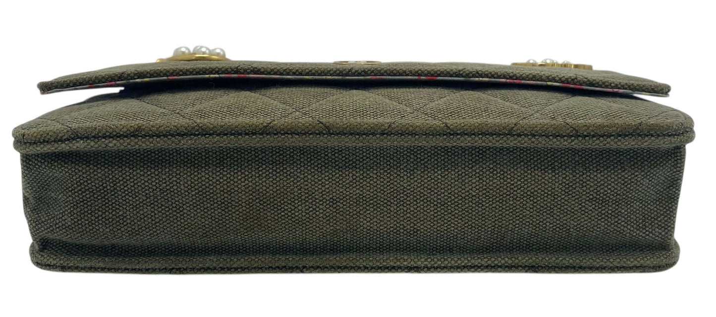 Chanel 17C Paris-Cuba Charms Military Green Canvas WOC Clutch Wallet On Chain