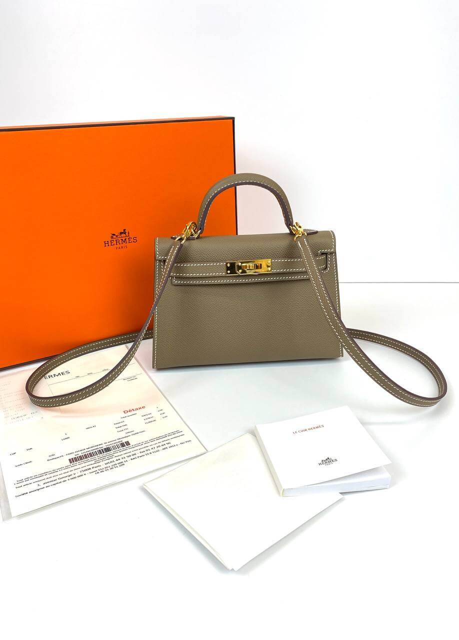 Luxury Hermes Kelly 20 Mini Sellier Bag Gray Epsom Gold Hardware