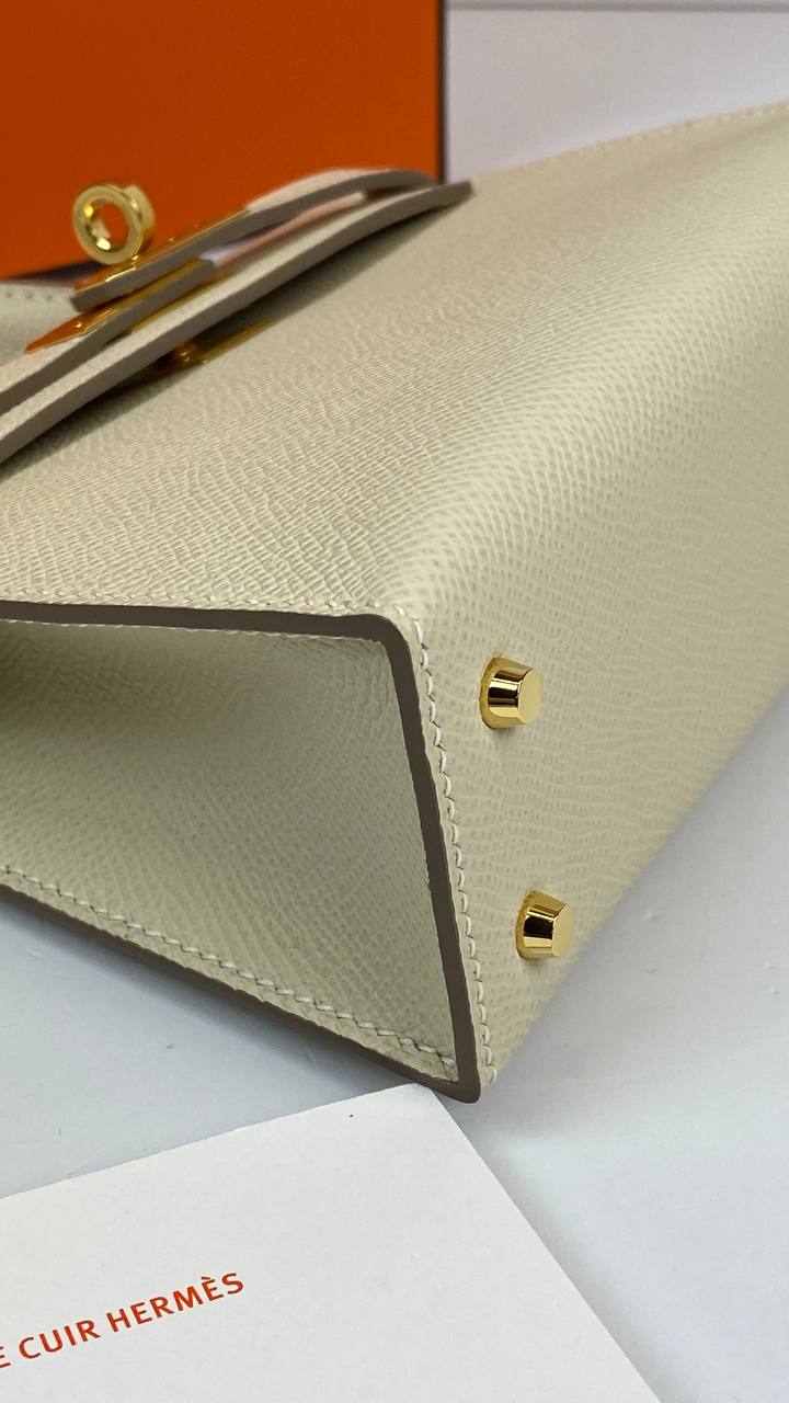 Luxury Hermes Kelly 20 Mini Sellier Bag Beige Epsom Gold Hardware