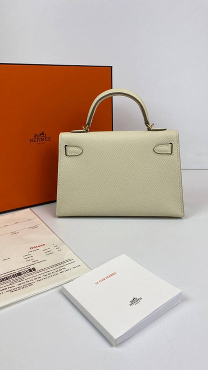 Luxury Hermes Kelly 20 Mini Sellier Bag Beige Epsom Gold Hardware