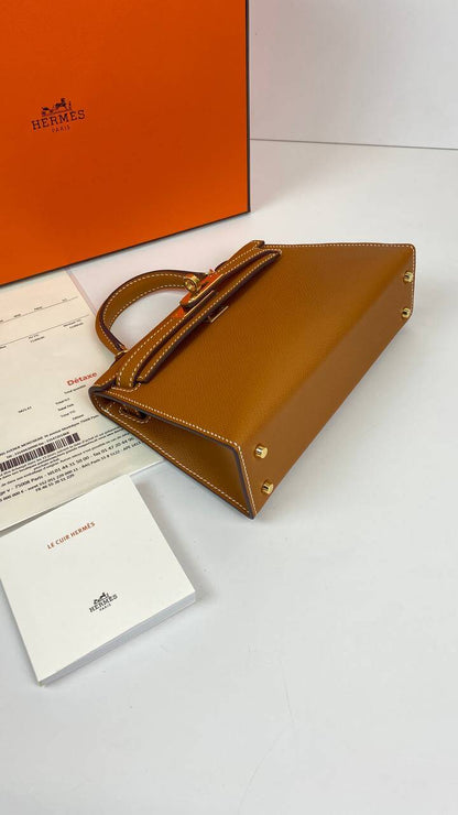 Luxury Hermes Kelly 20 Mini Sellier Bag Brown Epsom Gold Hardware
