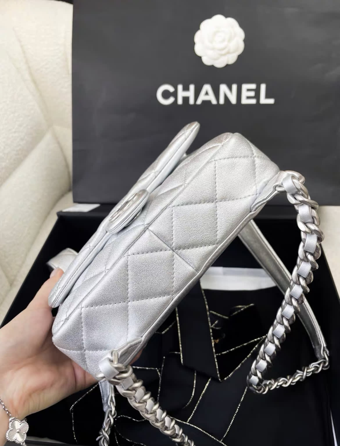 Chanel 24C Early Spring Vacation Popular Silver Backpack