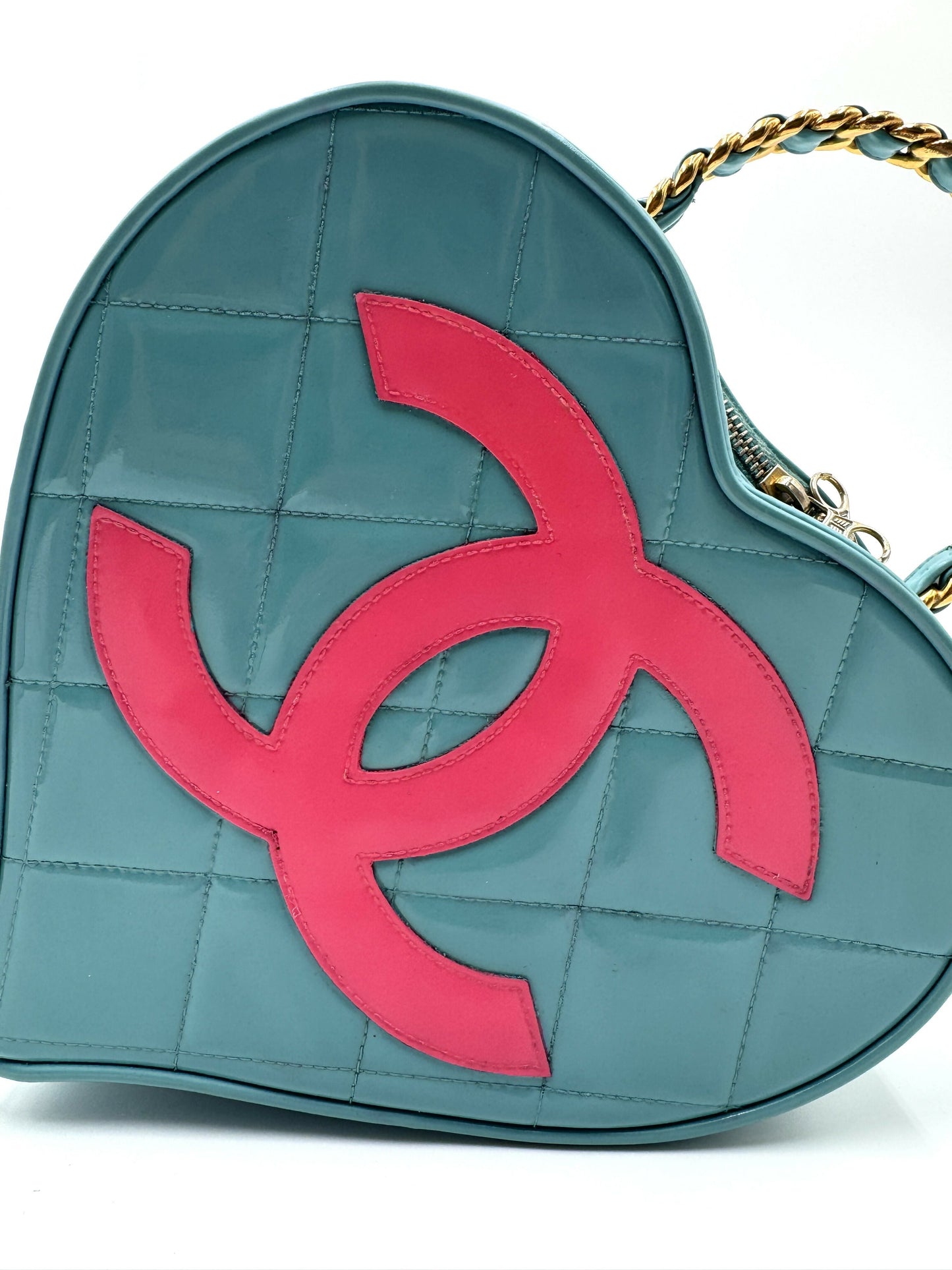 Chanel 1995 Barbie Blue Pink Heart Vanity Bag