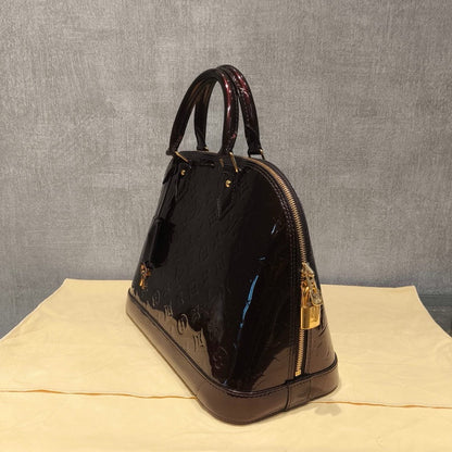 Louis Vuitton Alma Monogram Vernis Leather HandBag Burgundy 31x24x15cm