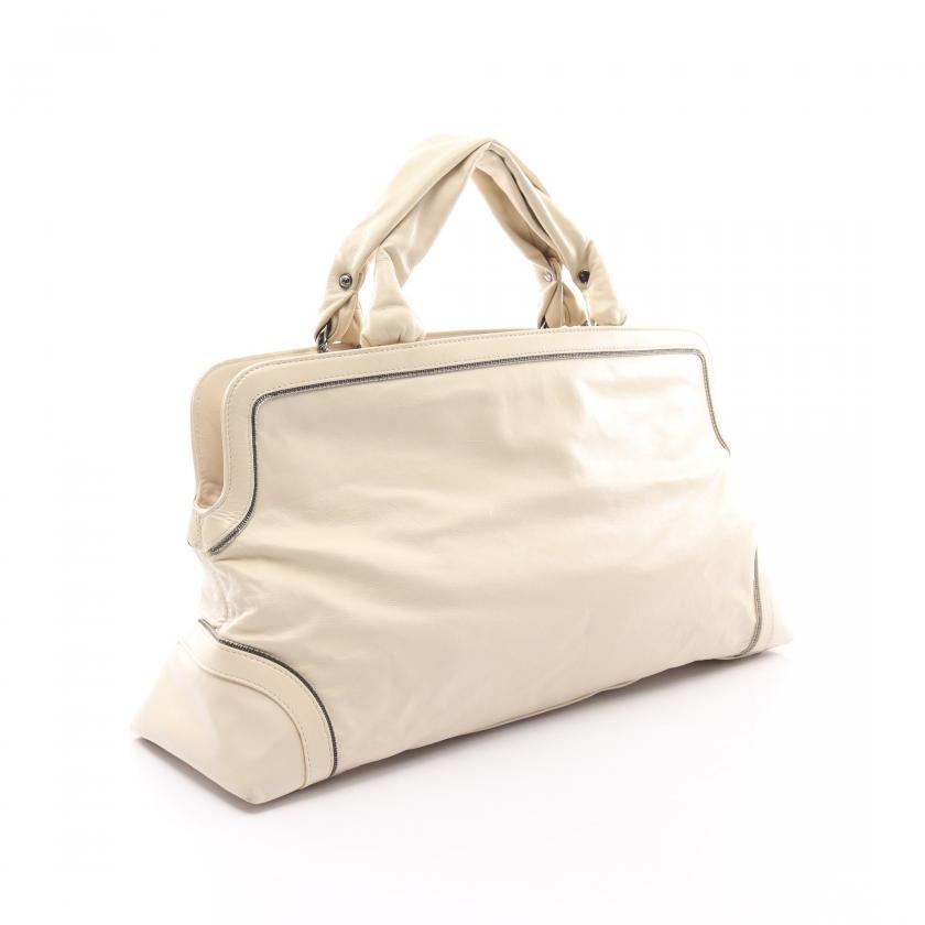 Chanel Leather White Silver Handbag