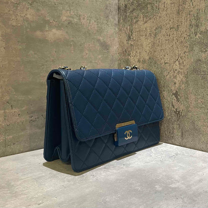 Chanel Boy Medium Quilted Leather Blue Shoulder Bag