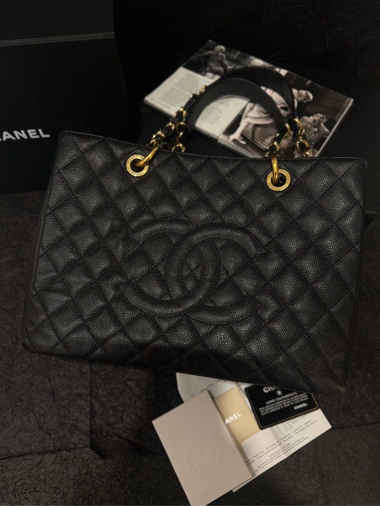 Chanel Medium Caviar Black Gold Shoulder Bag Style