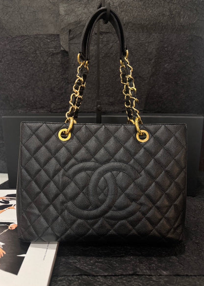 Chanel Medium Caviar Black Gold Shoulder Bag