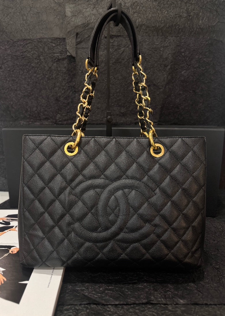 Chanel Medium Caviar Black Gold Shoulder Bag Style