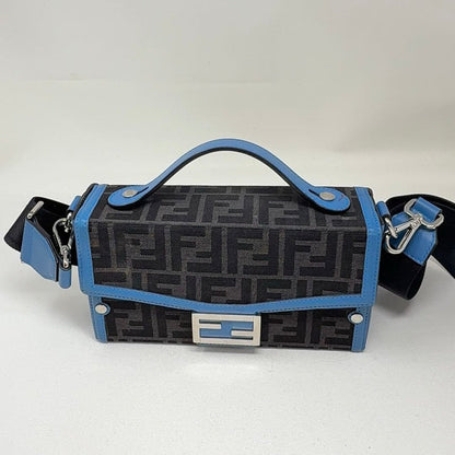 FENDI Baguette Cloth Handbag Blue B23-64