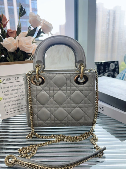 Dior Lady Dior Silver Leather Medium Shoulder Bag