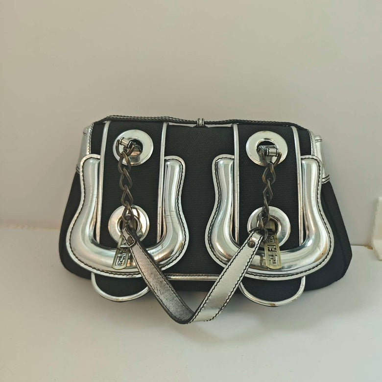 Fendi Iconic Black Canvas Shoulder Bag