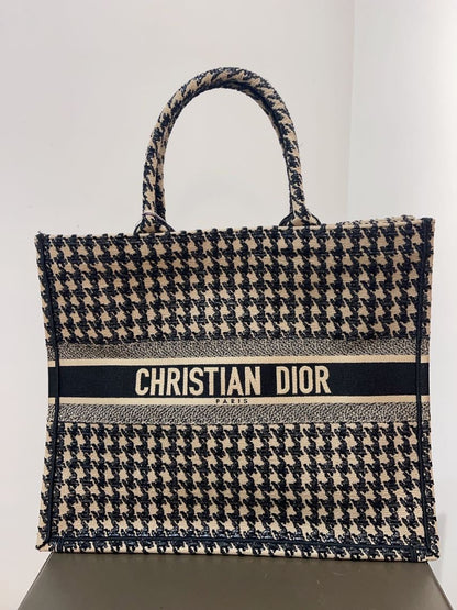 Christian Dior Book Tote Large Houndstooth Canvas Bag