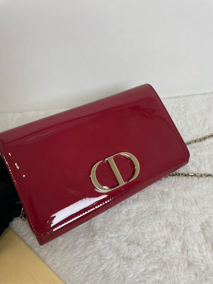 Christian Dior Patent Leather Chain Bag Red Shoulder Bag