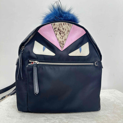 Fendi Monster Black & Pink Nylon Leather Trim Backpack BJ1101504030
