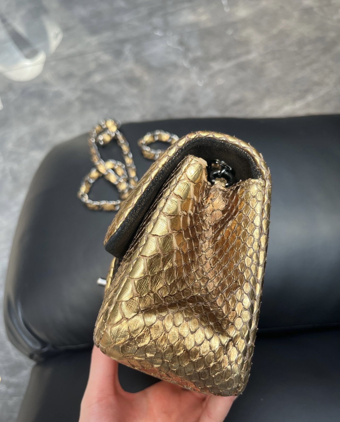 Chanel Gold Snakeskin Big Mini