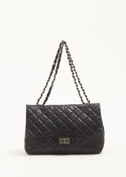 Chanel Black Lambskin Leather Quilted Reissue Jumbo Single Flap Bag