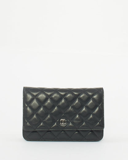 Chanel Black Lambskin Leather with Silver Hardware Wallet On Chain