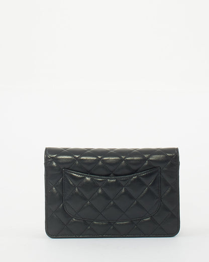 Chanel Black Lambskin Leather with Silver Hardware Wallet On Chain