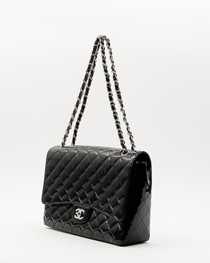 Chanel Black Patent Quilted Classic Single Flap Maxi Chain Bag