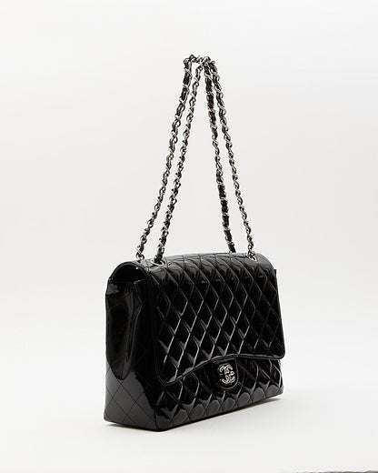 Chanel Black Patent Quilted Classic Single Flap Maxi Chain Bag