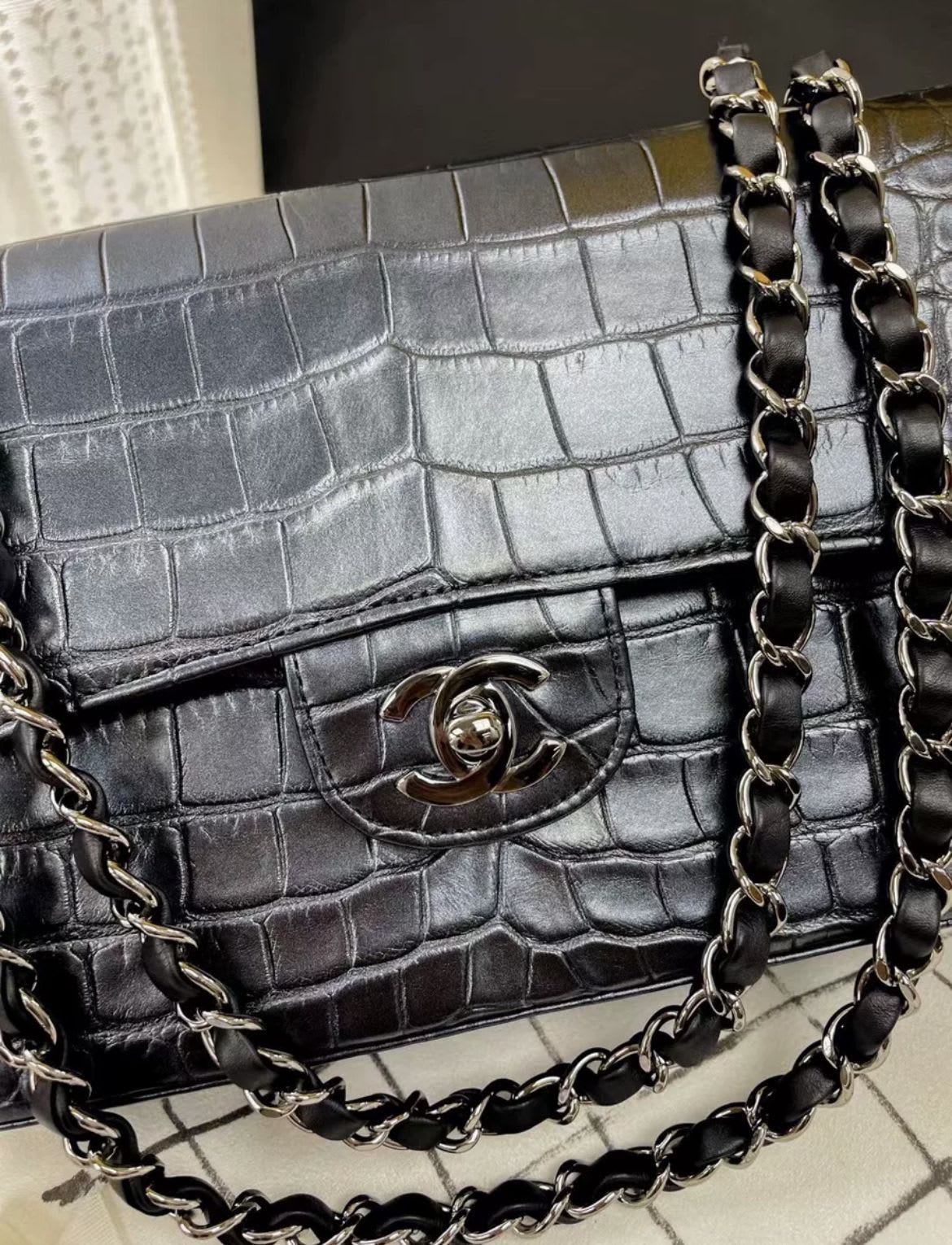 Chanel Classic Flap Leather Blue Shoulder Bag