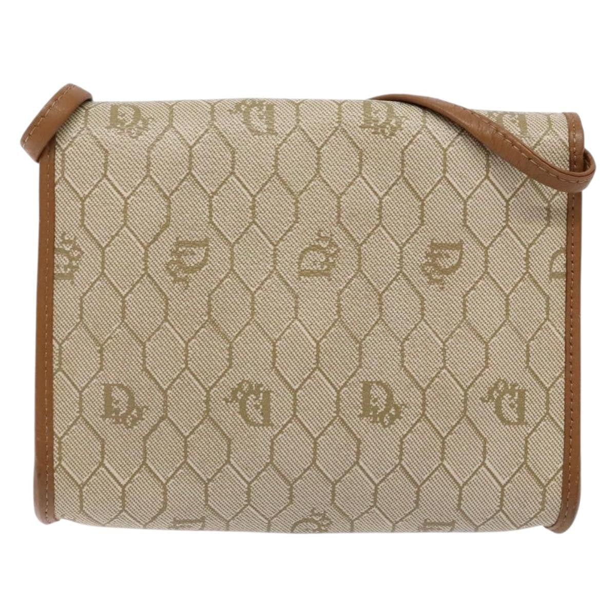 Christian Dior Honeycomb Flap Crossbody Bag Coated Canvas Beige Pvc Bag
