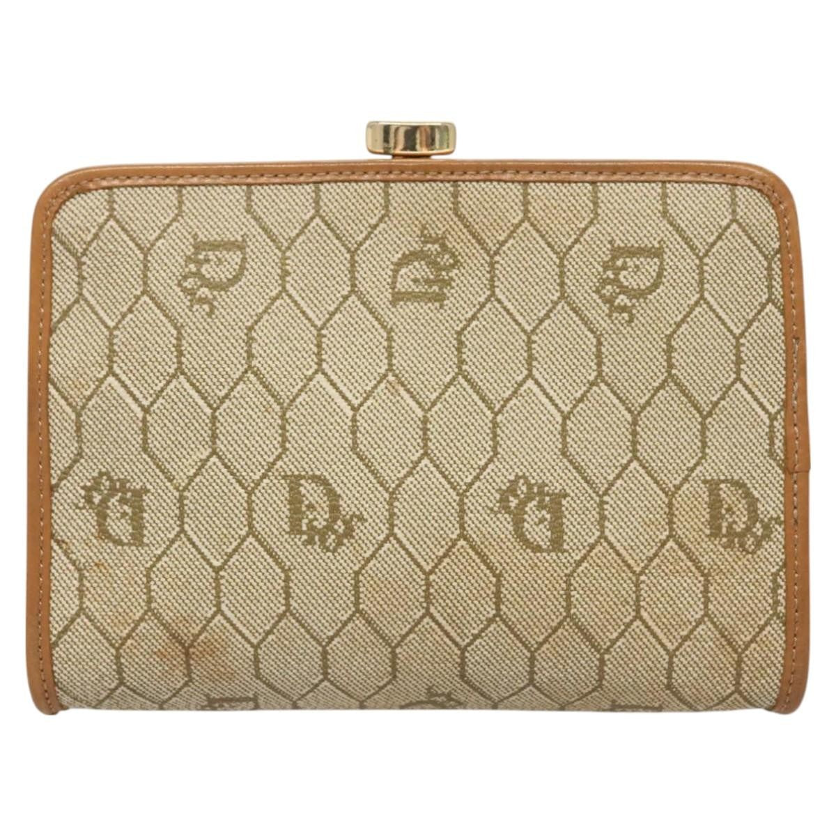 Christian Dior Honeycomb Zip Pouch Coated Canvas Beige Pvc Clutche Pouche Bag Canvas