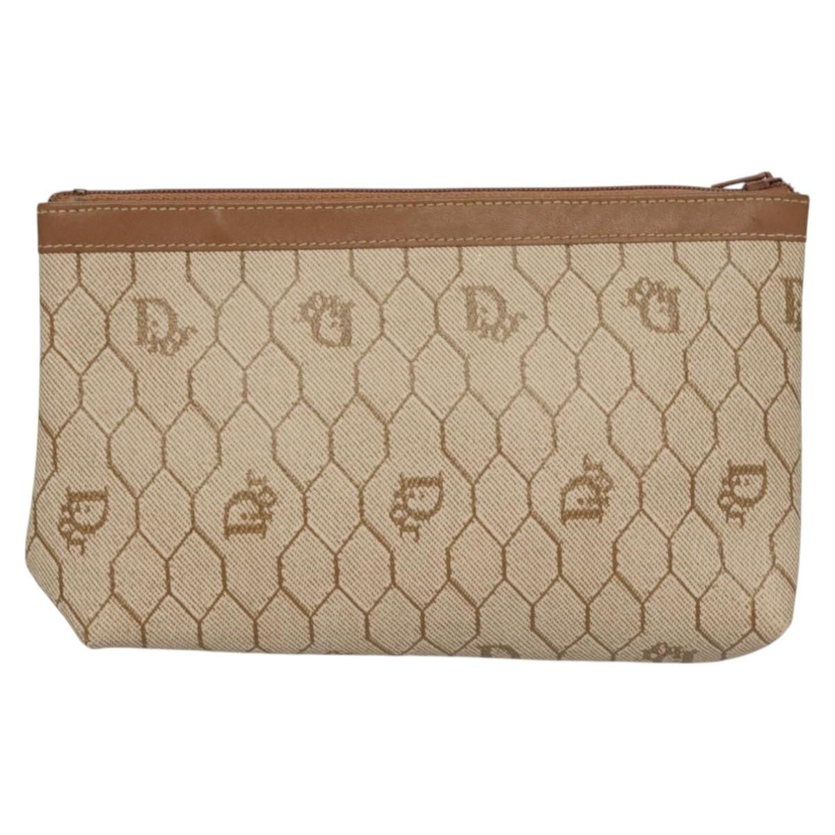Christian Dior Honeycomb Zip Pouch Coated Canvas Beige Pvc Bag ()