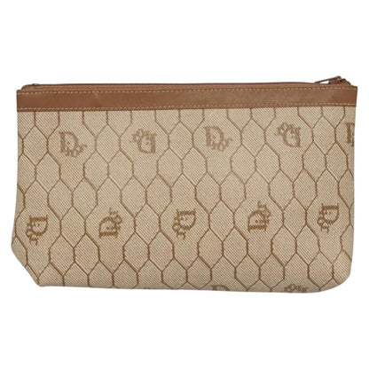 Christian Dior Honeycomb Zip Pouch Coated Canvas Beige Pvc Bag ()