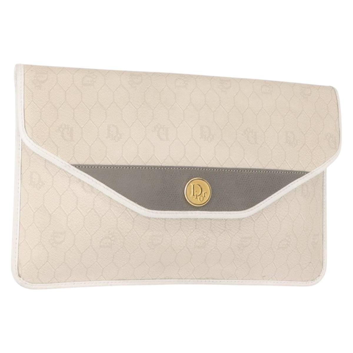 Christian Dior Honeycomb Clutch Canvas White Canvas Clutche Pouche Bag
