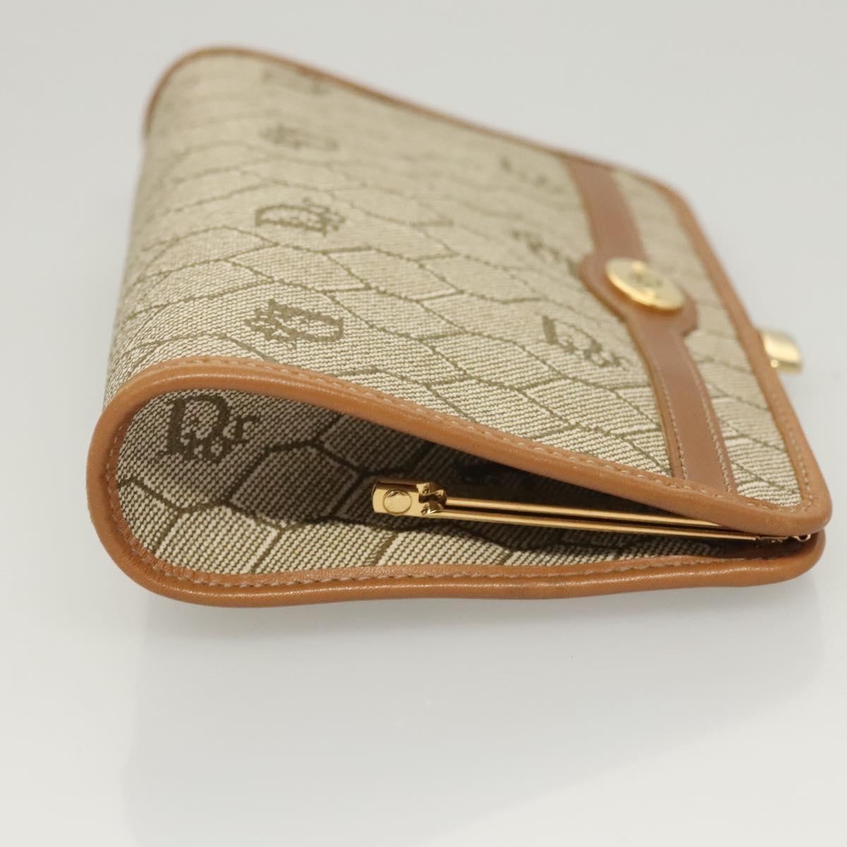 Christian Dior Honeycomb Zip Pouch Coated Canvas Beige Pvc Clutche Pouche Bag Canvas